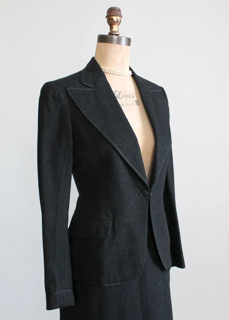 Vintage 1930s Black Tailored Wool Suit