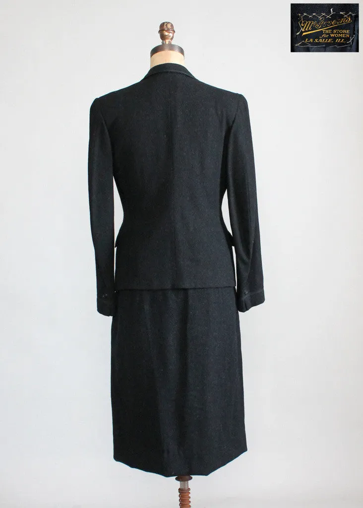 Vintage 1930s Black Tailored Wool Suit