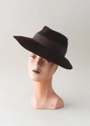 Vintage 1940s Brown Felt Tilt Fedora