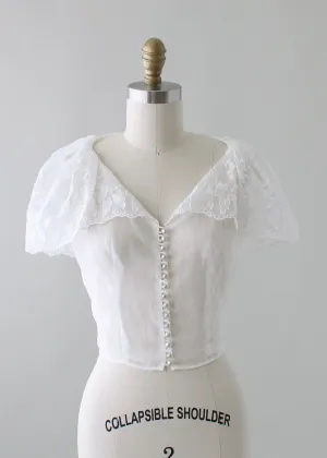 Vintage 1940s Embroidered Organdy Blouse