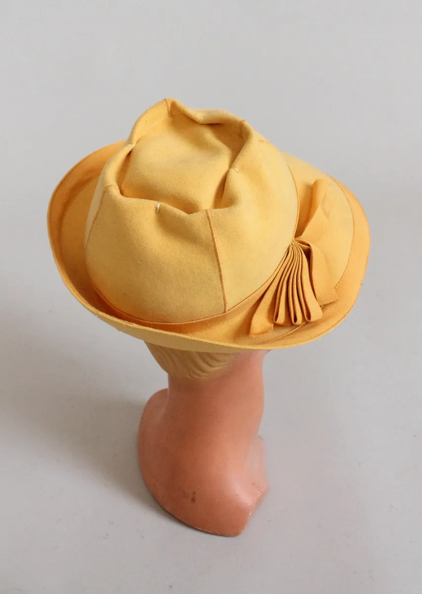 Vintage 1940s Yellow Fedora Hat