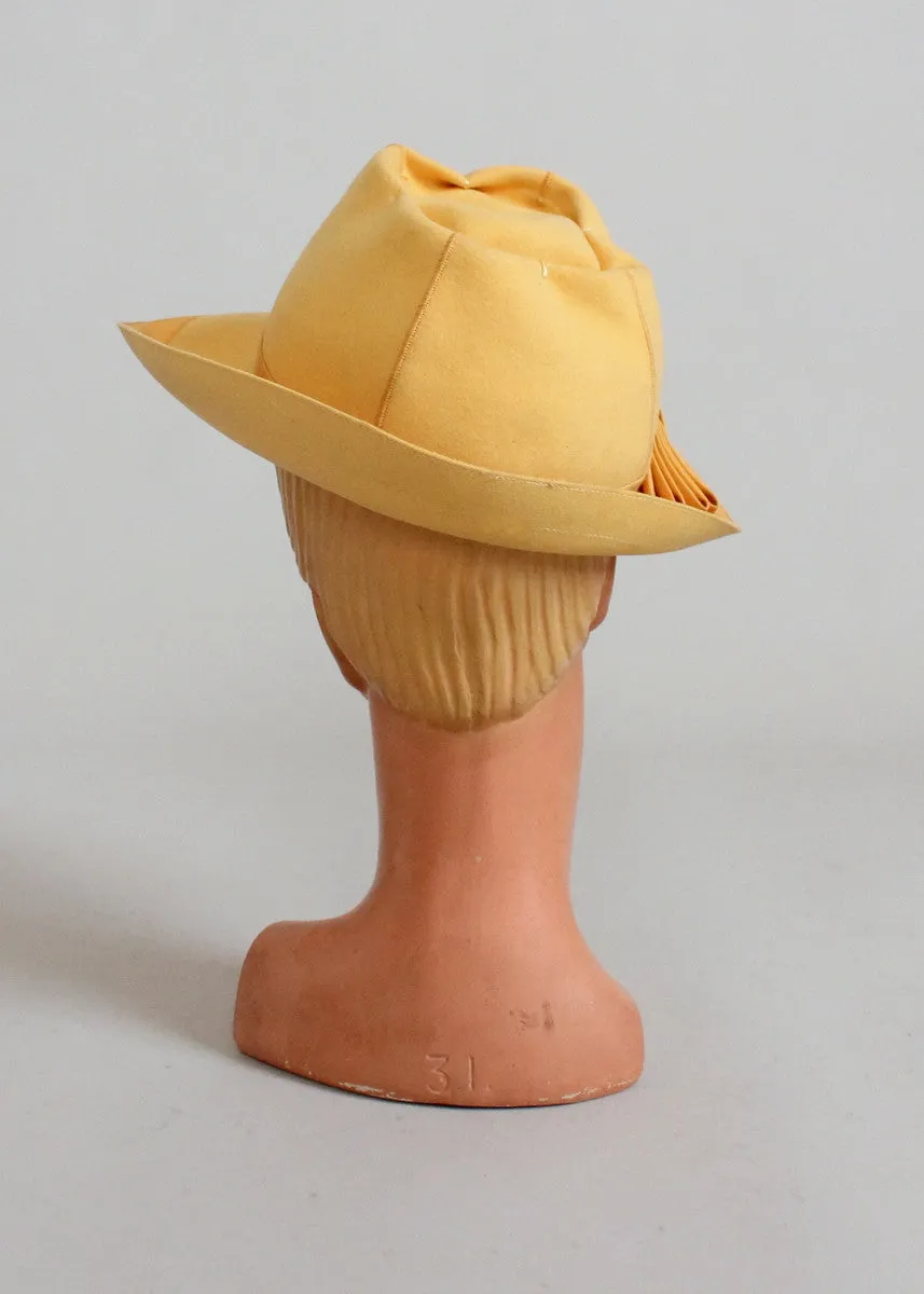 Vintage 1940s Yellow Fedora Hat