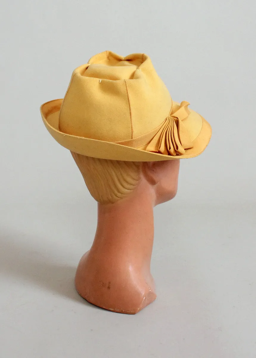 Vintage 1940s Yellow Fedora Hat