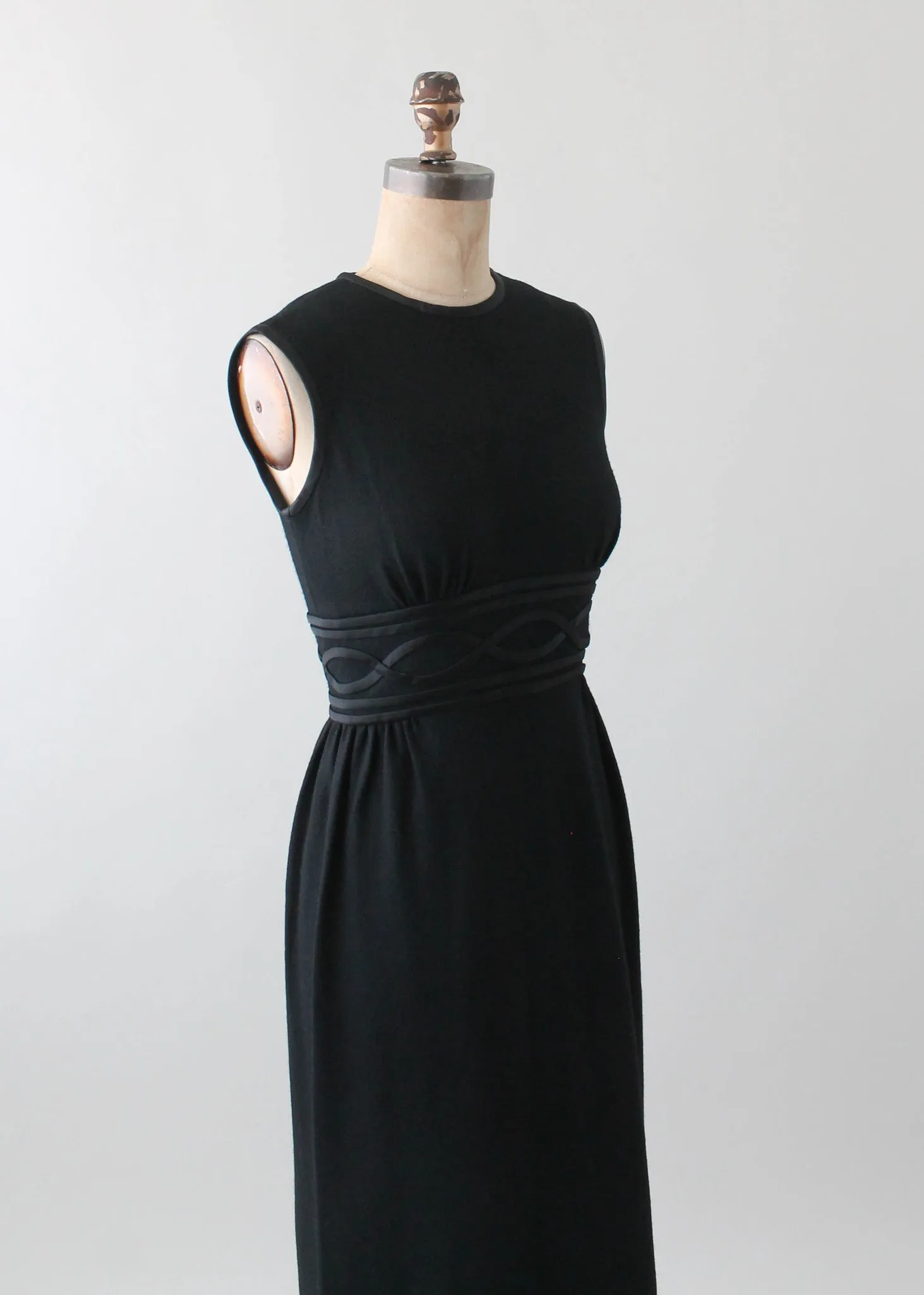 Vintage 1960s Black Wool Column Dress