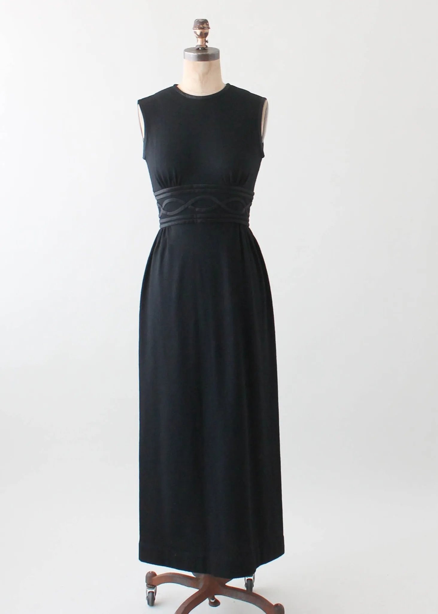 Vintage 1960s Black Wool Column Dress