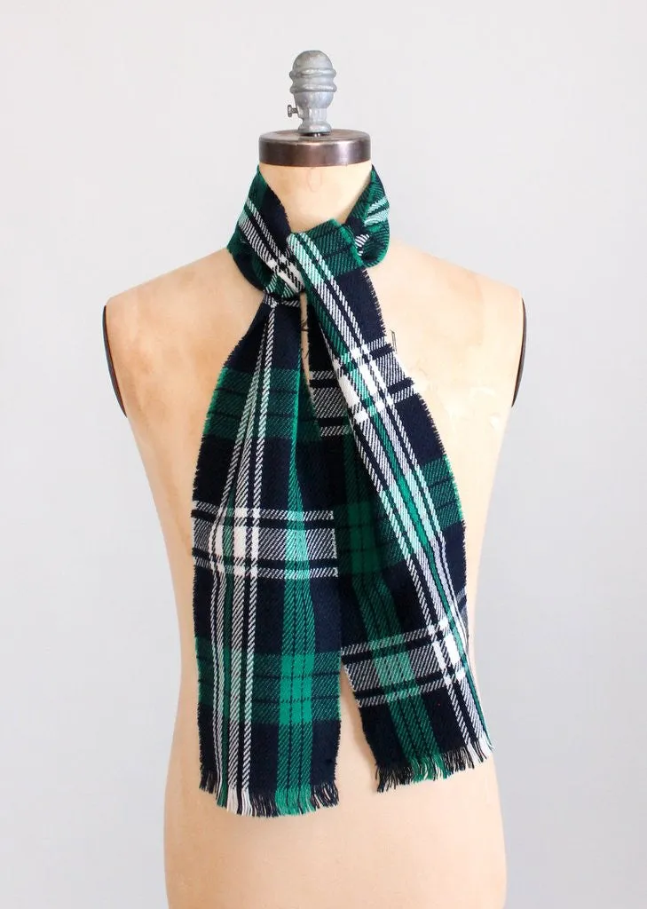 Vintage 1960s Green and Blue Plaid Scarf