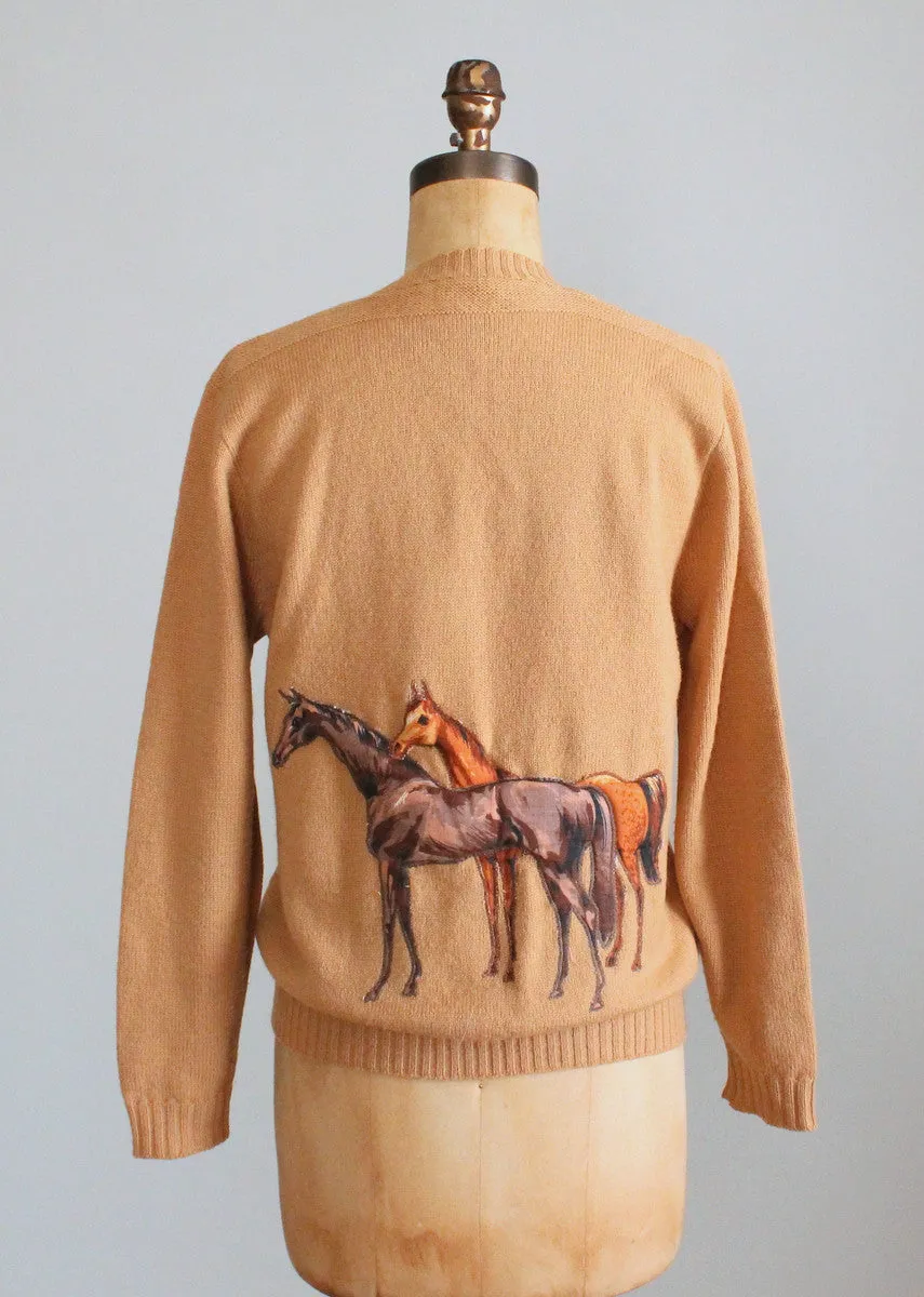 Vintage 1960s Tan Horse Cardigan