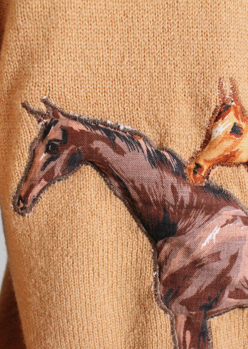 Vintage 1960s Tan Horse Cardigan