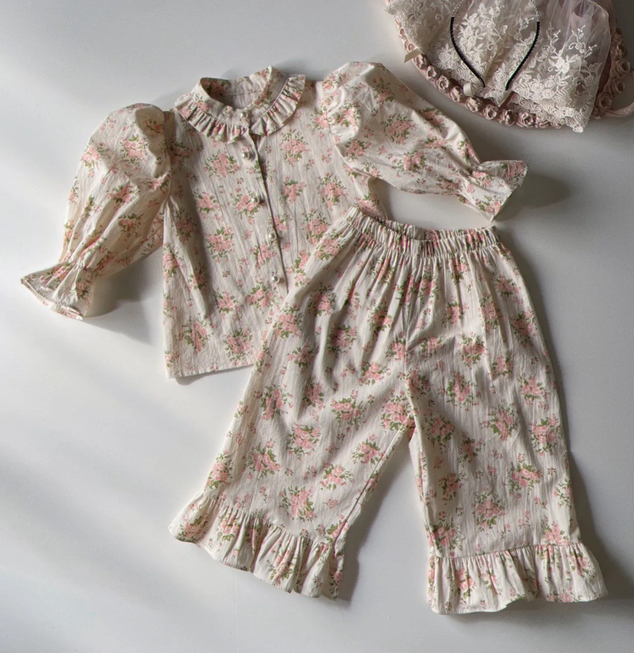 Vintage Floral Blouse & Pants Set