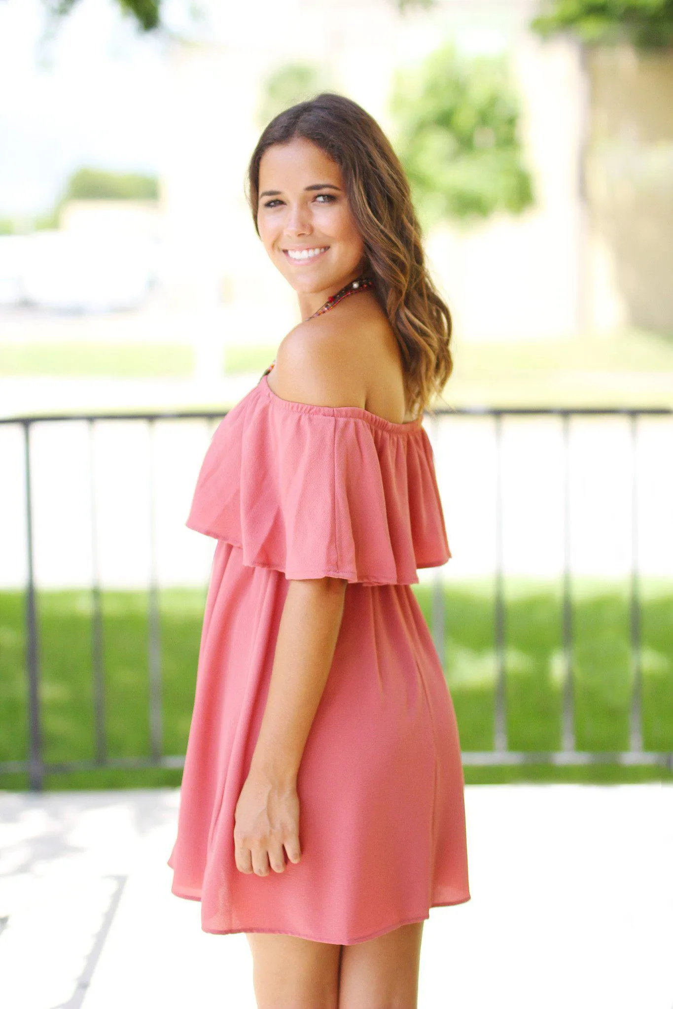 Vintage Rose Ruffle Short Dress