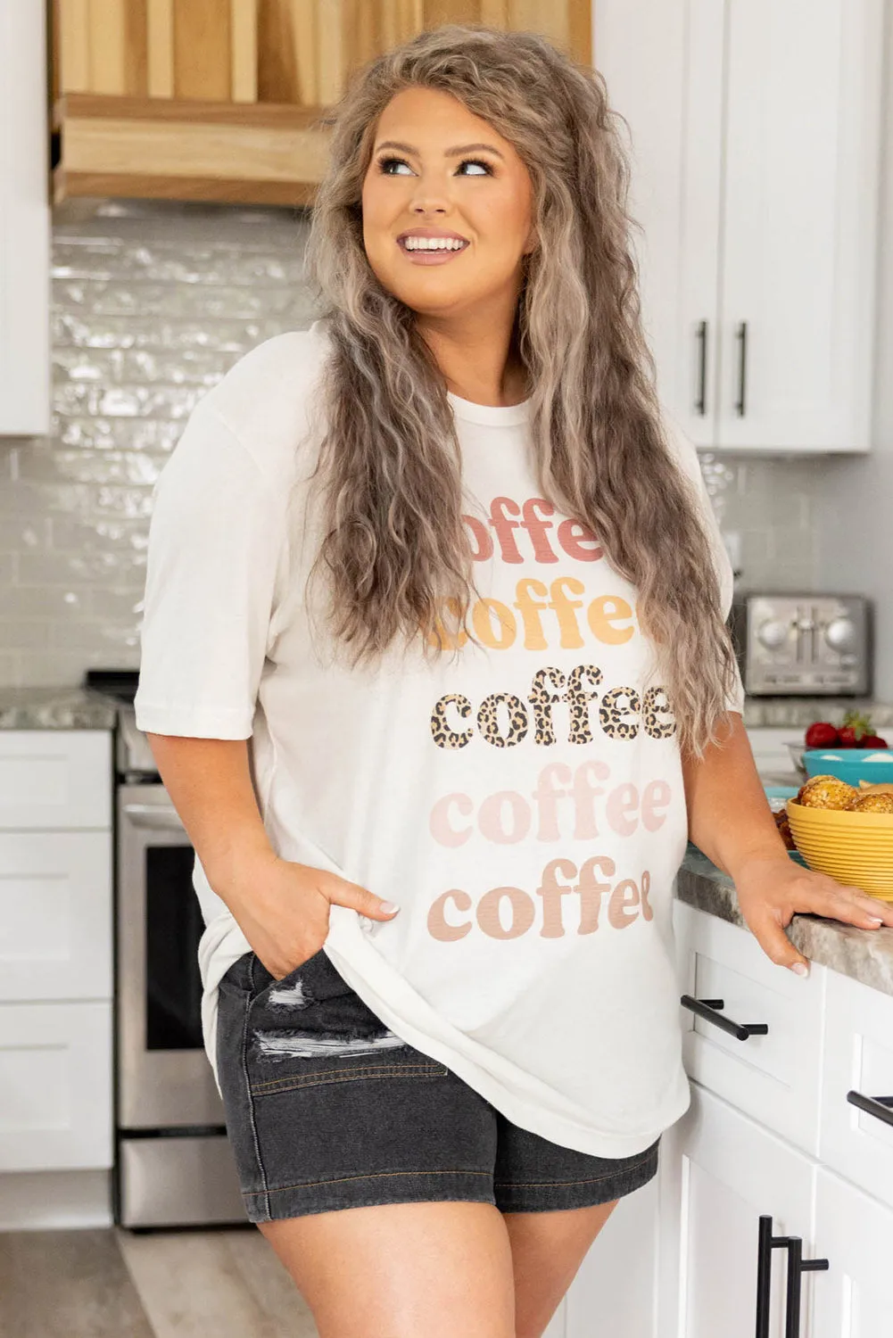 Women's Plus Size Multiple Coffee Letter Print T Shirt Vintage Basic Graphic Tee