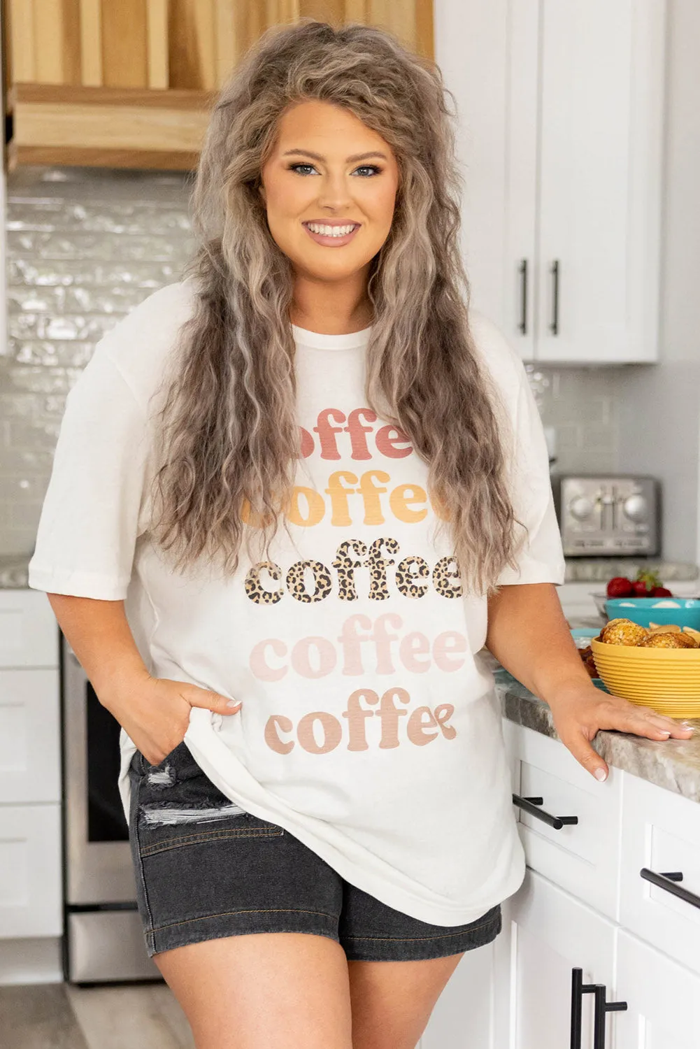 Women's Plus Size Multiple Coffee Letter Print T Shirt Vintage Basic Graphic Tee