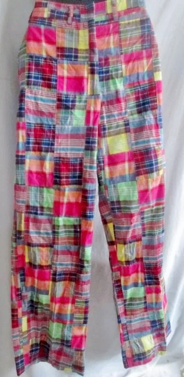 Womens TAILOR NEW YORK Casual Cotton Cropped Pants MADRAS PLAID 8 Preppie