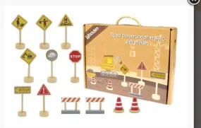 Wooden Construction Traffic Sign Playset