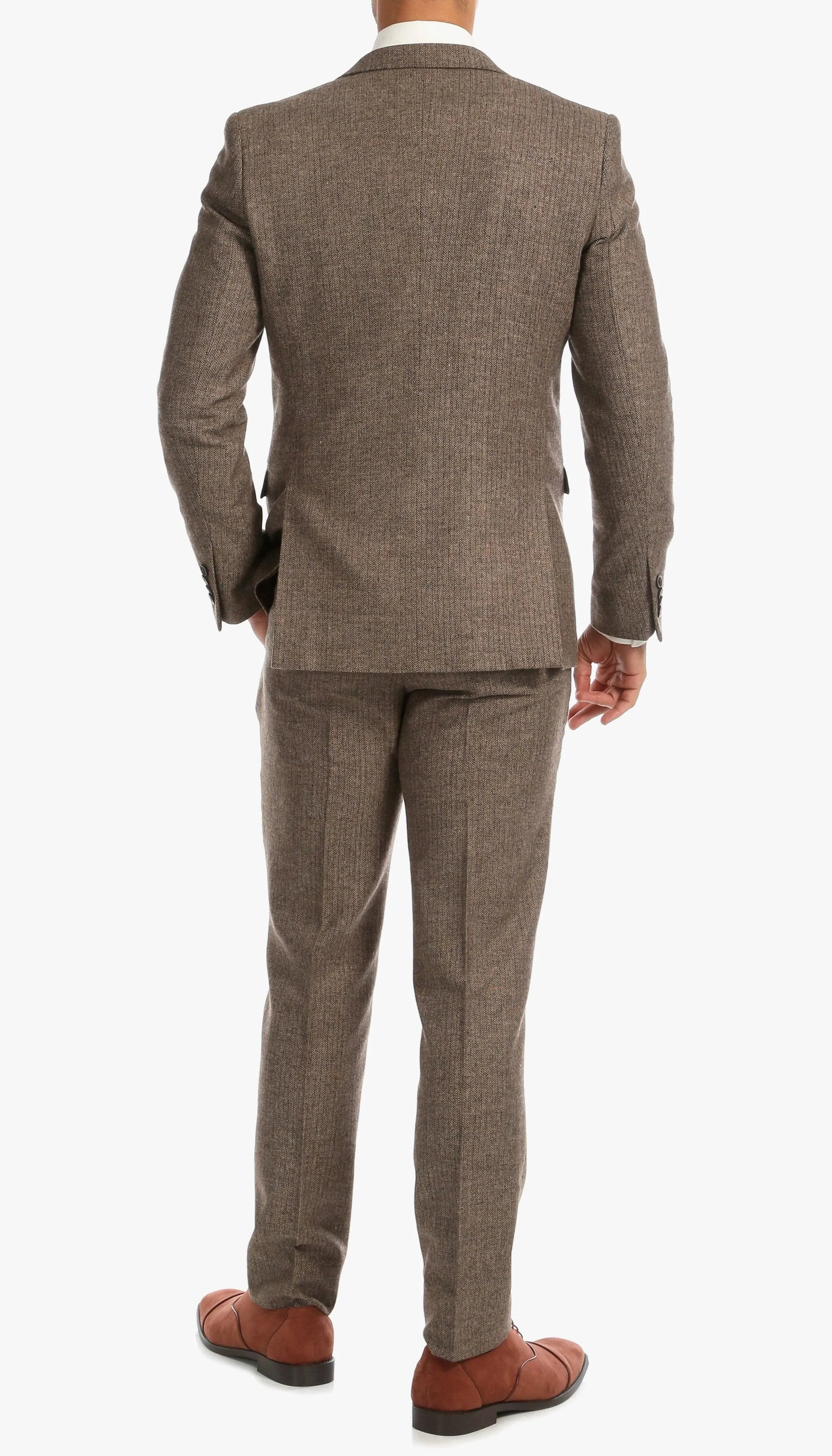 York Brown 3 Piece Herringbone Suit