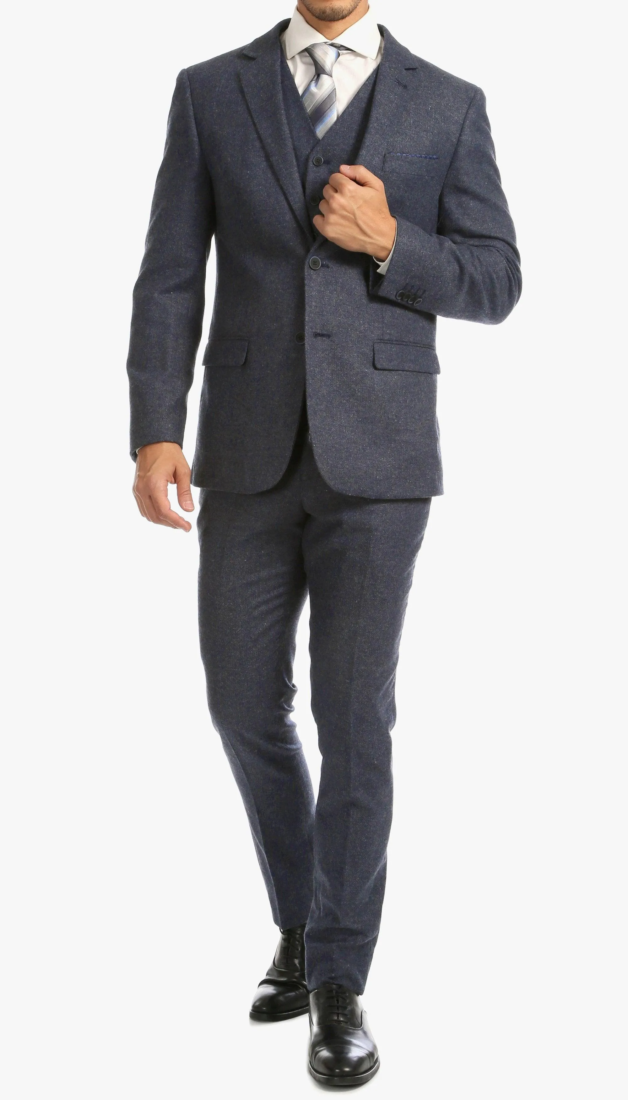 York Navy Slim Fit 3 Piece Herringbone Suit